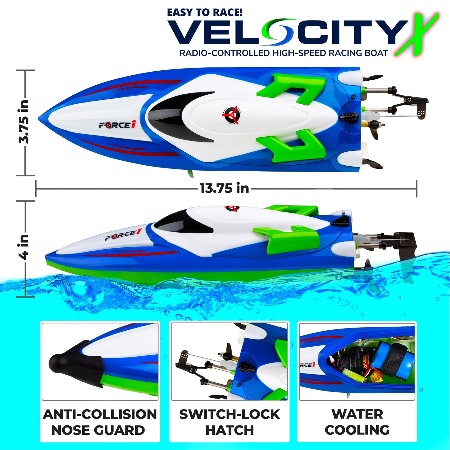Force1 Velocity X H102 LED RC Boat