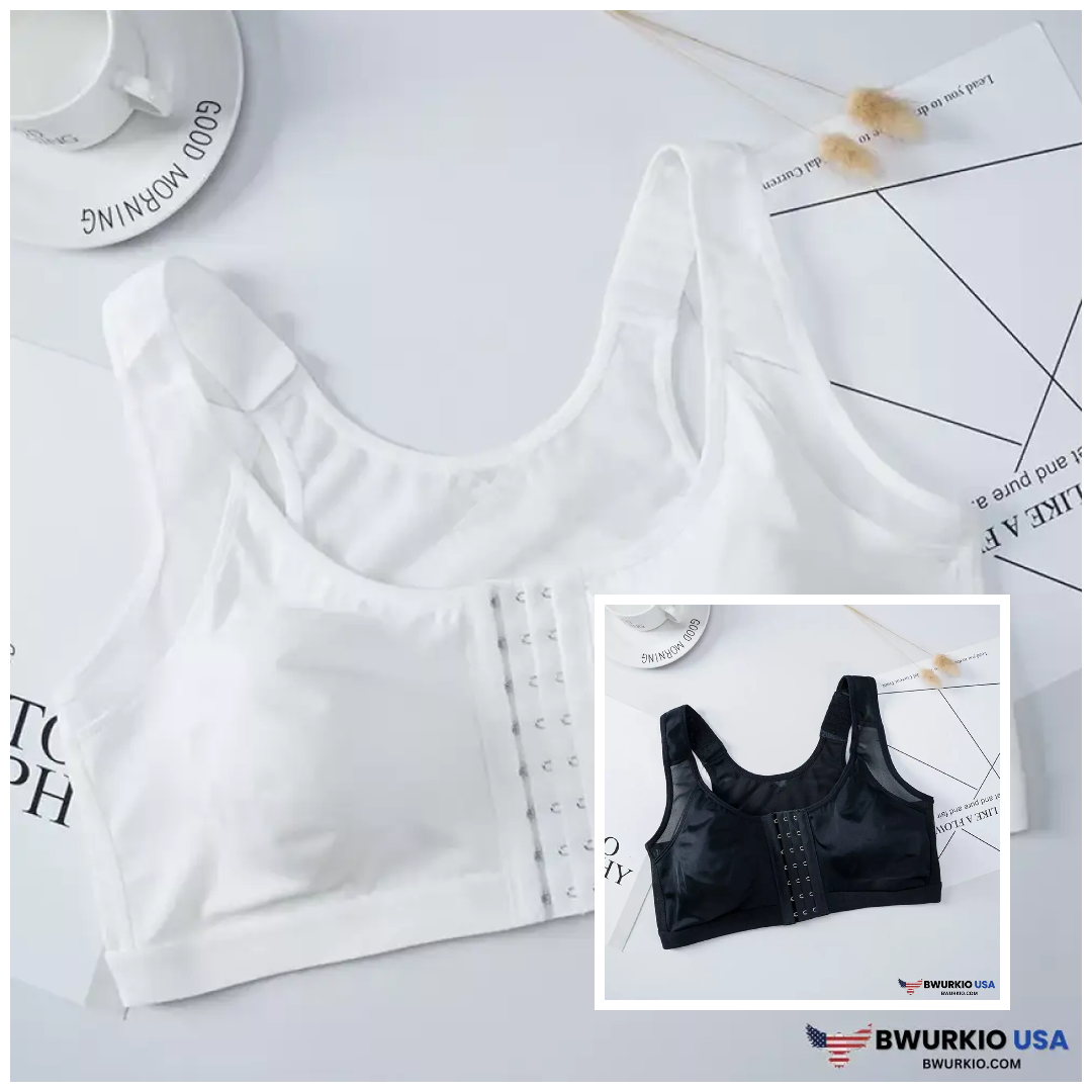 Helen Bra-Front Closure Posture Wireless Back Support Full Coverage Bra White + Black / S