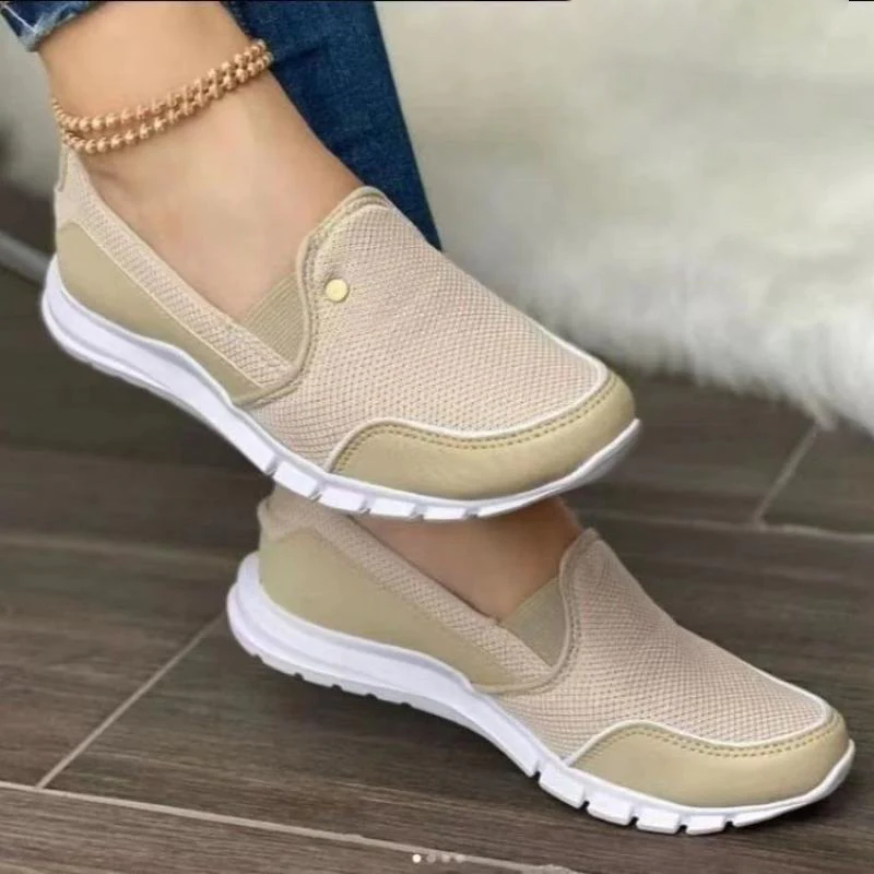 Slip-On Orthopedic Diabetic Walking Shoes Easy Fit Lightweight Flat Sneakers Beige