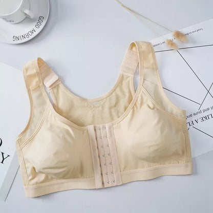 Helen Bra-Front Closure Posture Wireless Back Support Full Coverage Bra Beige / S