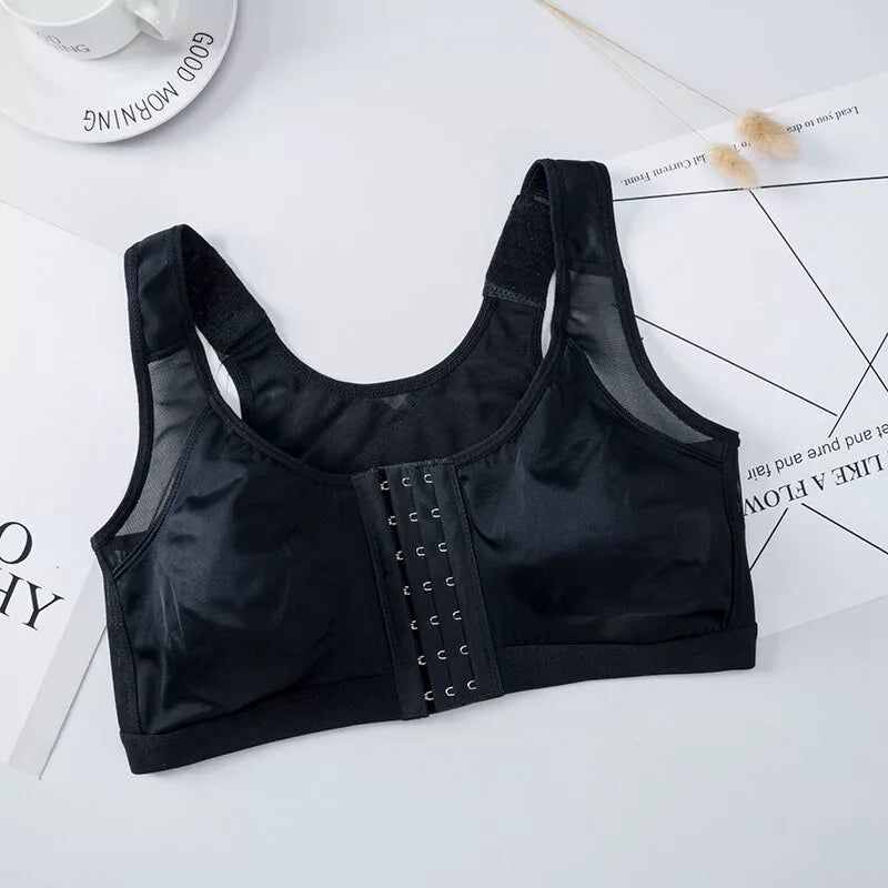 Helen Bra-Front Closure Posture Wireless Back Support Full Coverage Bra Black / S