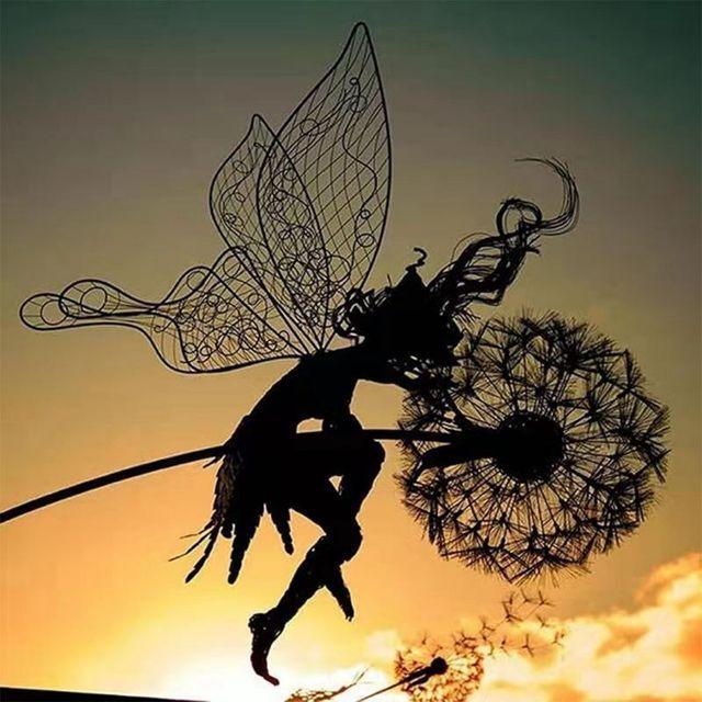 Metal Windmill Fairies And Dandelions Dance Together Metal Garden Yard Art Decor