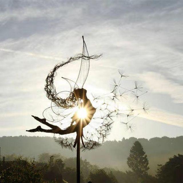 Metal Windmill Fairies And Dandelions Dance Together Metal Garden Yard Art Decor