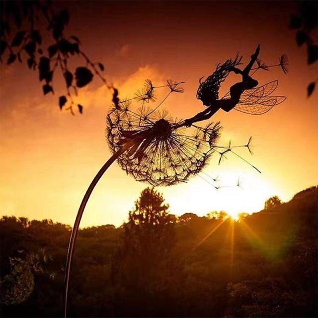 Metal Windmill Fairies And Dandelions Dance Together Metal Garden Yard Art Decor