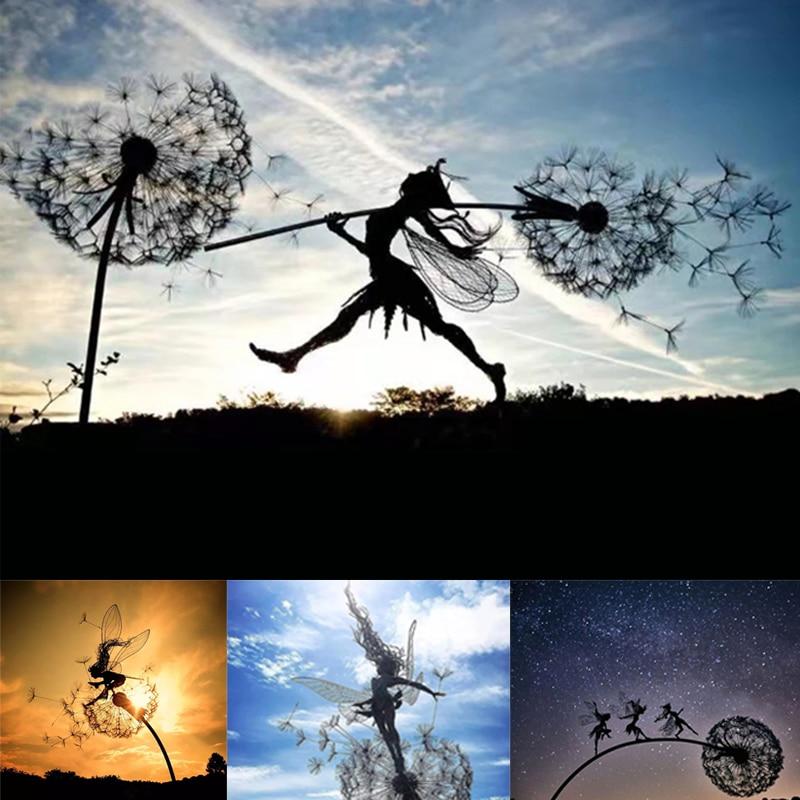 Metal Windmill Fairies And Dandelions Dance Together Metal Garden Yard Art Decor