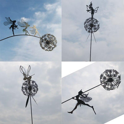 Metal Windmill Fairies And Dandelions Dance Together Metal Garden Yard Art Decor