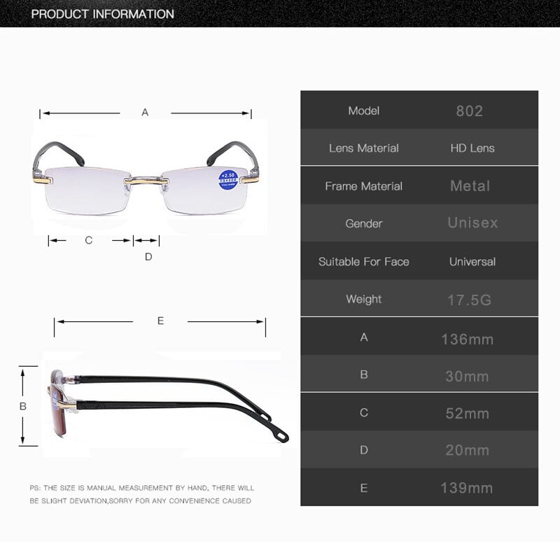 Foldflat Sapphire High Hardness Anti-Blue Progressive Far And Near Dual-Use Reading Glasses