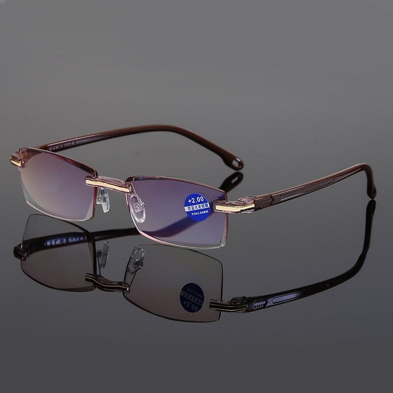 Foldflat Sapphire High Hardness Anti-Blue Progressive Far And Near Dual-Use Reading Glasses Brown /