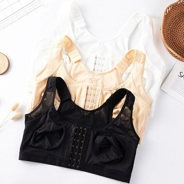 Helen Bra-Front Closure Posture Wireless Back Support Full Coverage Bra Beige + White + Black / S