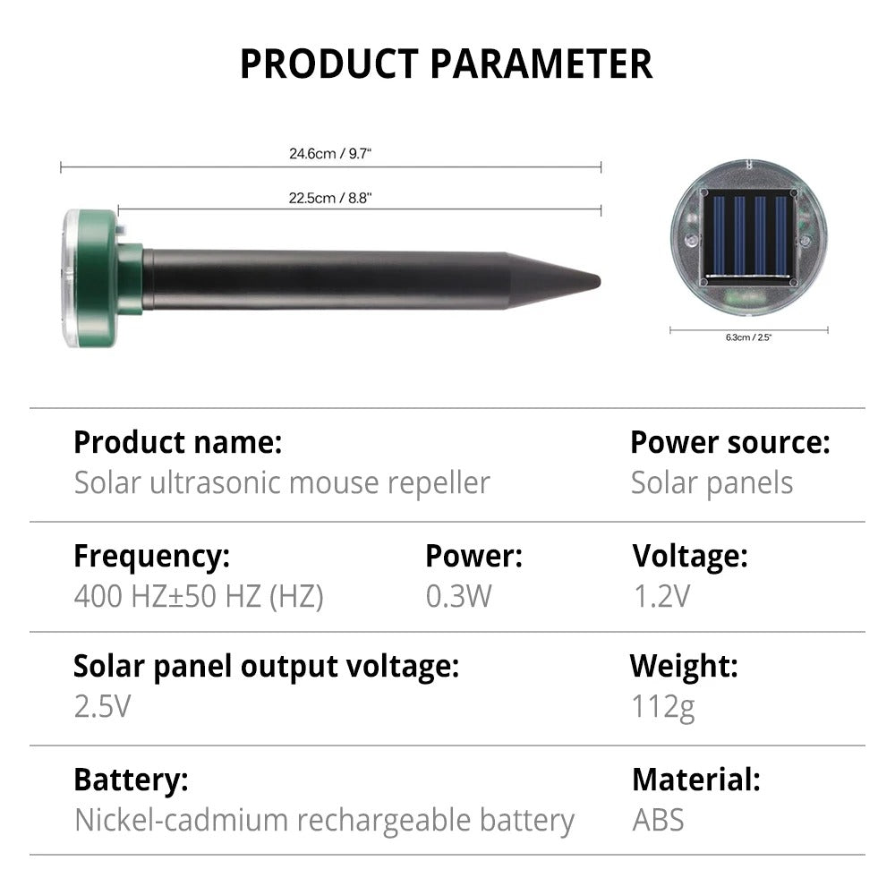 Solar Powered Ultrasonic Mole Pest Rodent Repeller – Outdoor Mouse Repellent Lamp for Yard, Backyard, and Farmland