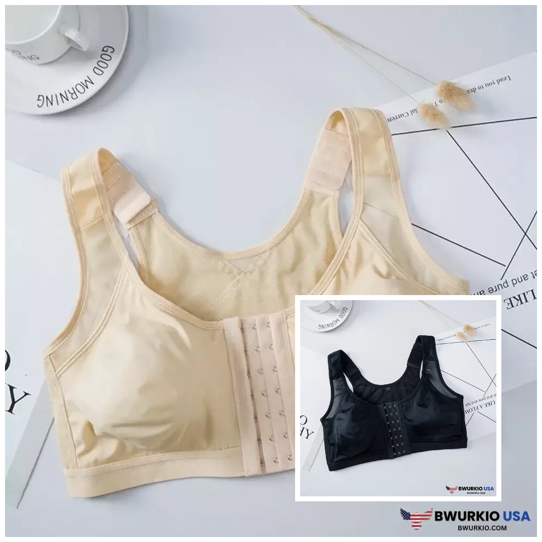 Helen Bra-Front Closure Posture Wireless Back Support Full Coverage Bra Beige + Black / S