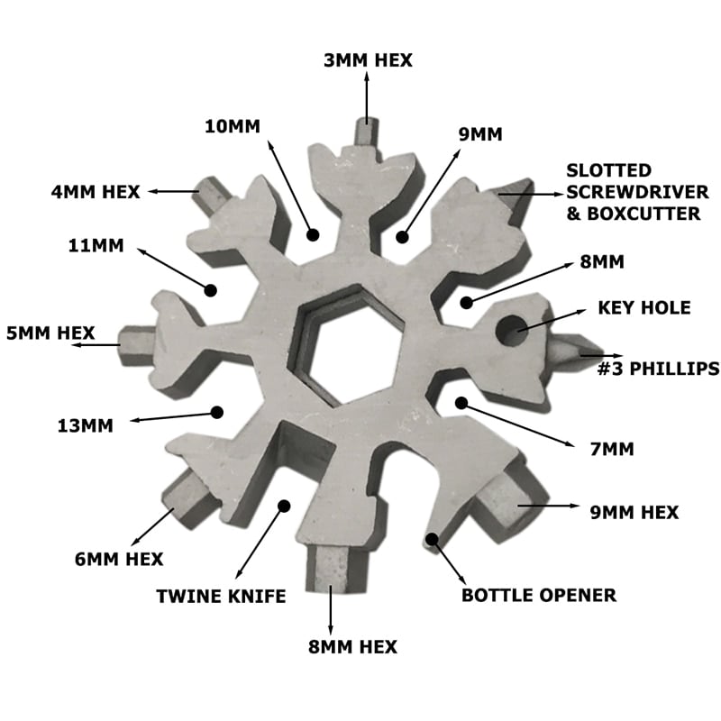 Jollysnow – Snowflake Multitool 18-In-1 Stainless Steel Portable For Outdoor Adventure