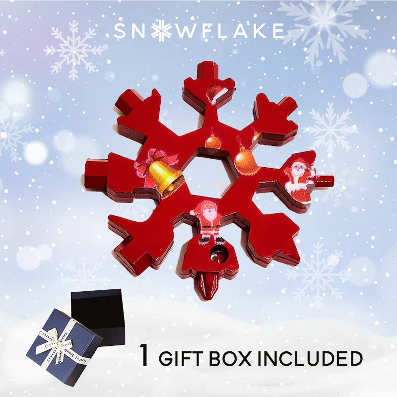 Jollysnow – Snowflake Multitool 18-In-1 Stainless Steel Portable For Outdoor Adventure Christmas Red