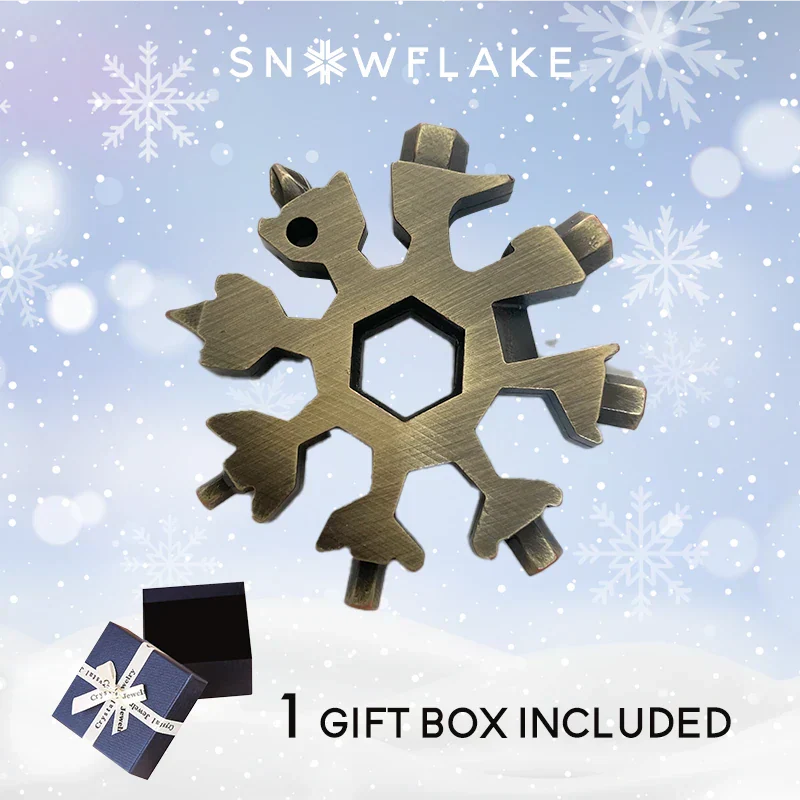 Jollysnow – Snowflake Multitool 18-In-1 Stainless Steel Portable For Outdoor Adventure Rustic Gold
